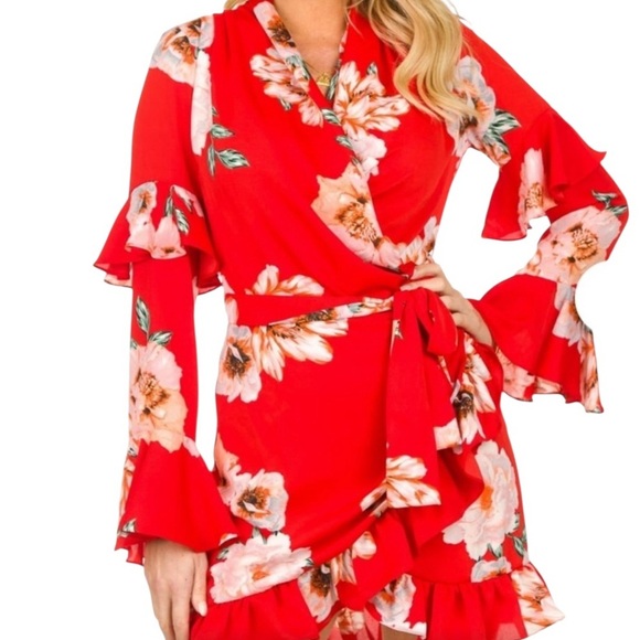 Misa Los Angeles Skylar Red Floral Wrap Dress - Picture 10 of 12